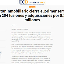 El sector inmobiliario cierra el primer semestre con 254 fusiones y adquisiciones por 5.348 millones